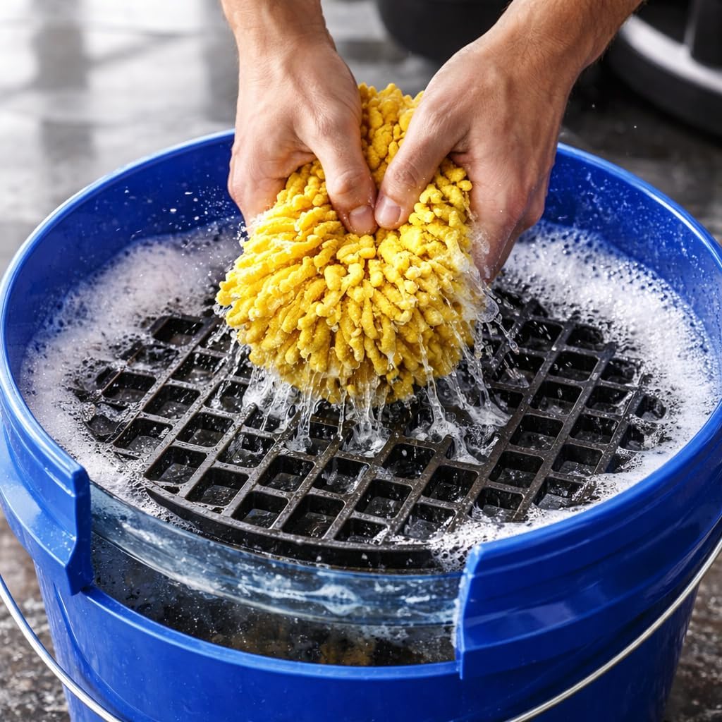 4 Gallon Car Wash Bucket with Grit Screen and Carry Handle, Durable Plastic Cleaning Pail for Auto Detailing, Home, Garage and Utility Use