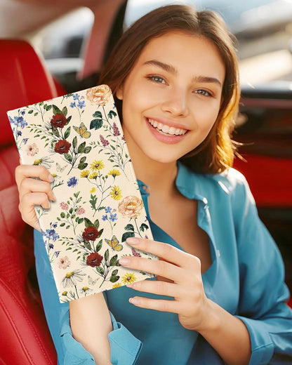 Slohif Car Registration and Insurance Card Holder with Magnetic Shut - Vehicle Glove Box Organizer Women Leather Automobile License Holders Coasters Auto Accessories Case for Document,Strawberry