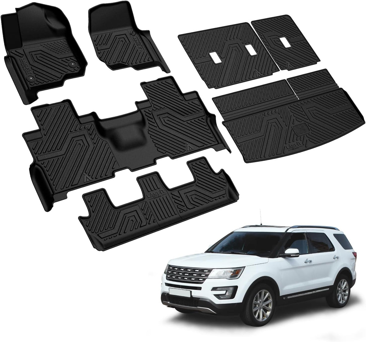 LASFIT Floor Mats for Ford F-150 2021-2026 | F150 Lightning 2022-2025 SuperCrew (Rear w/Fold Flat Storage) Carpet Floor All Weather Car Liners TPE Truck Mats - 1st and 2nd Row, 3pcs Black