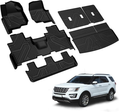 LASFIT Floor Mats for Ford F-150 2021-2026 | F150 Lightning 2022-2025 SuperCrew (Rear w/Fold Flat Storage) Carpet Floor All Weather Car Liners TPE Truck Mats - 1st and 2nd Row, 3pcs Black