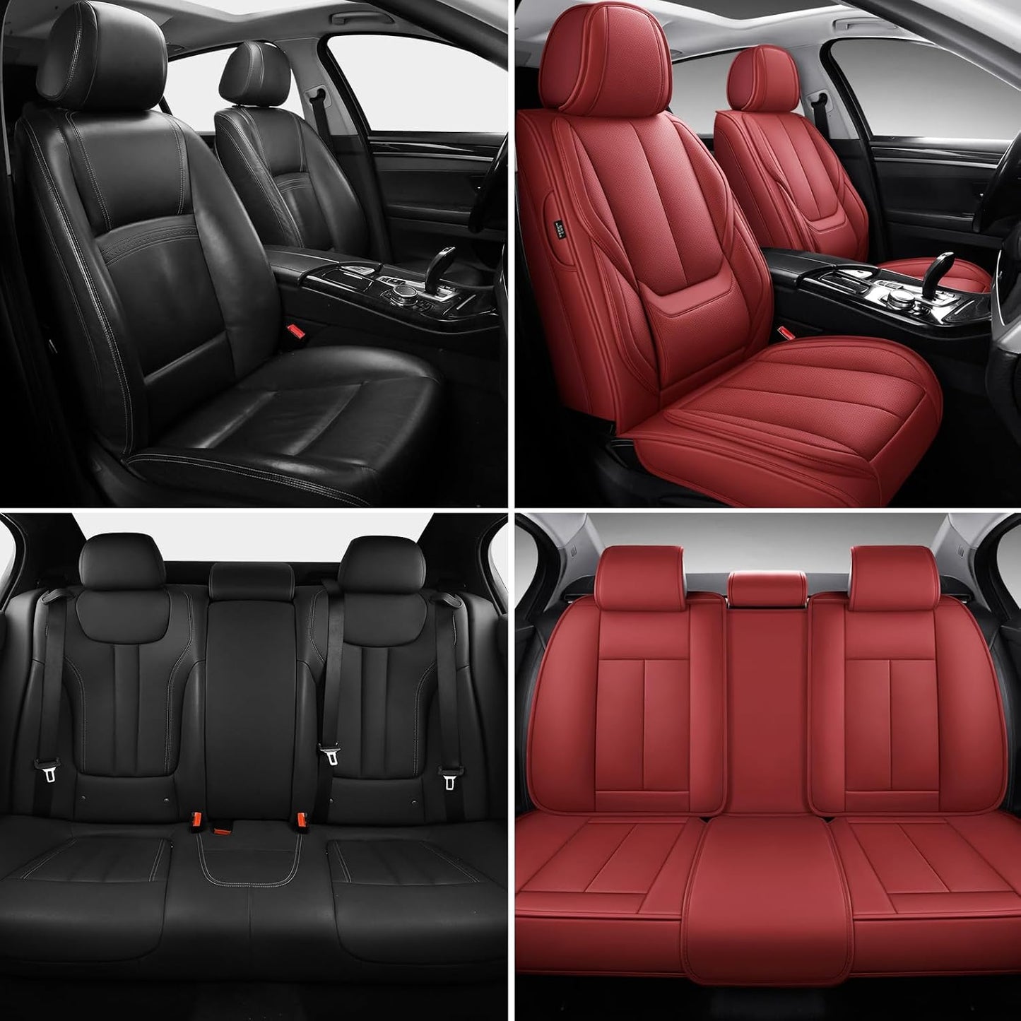 MINGBRON Car Seat Cover Full Set, Leather Car Seat Cover, Waterproof Seat Covers, Car Seat Cushion, Nappa Leather Seat Covers Car Seat Protector Universal Fit Most Cars Black