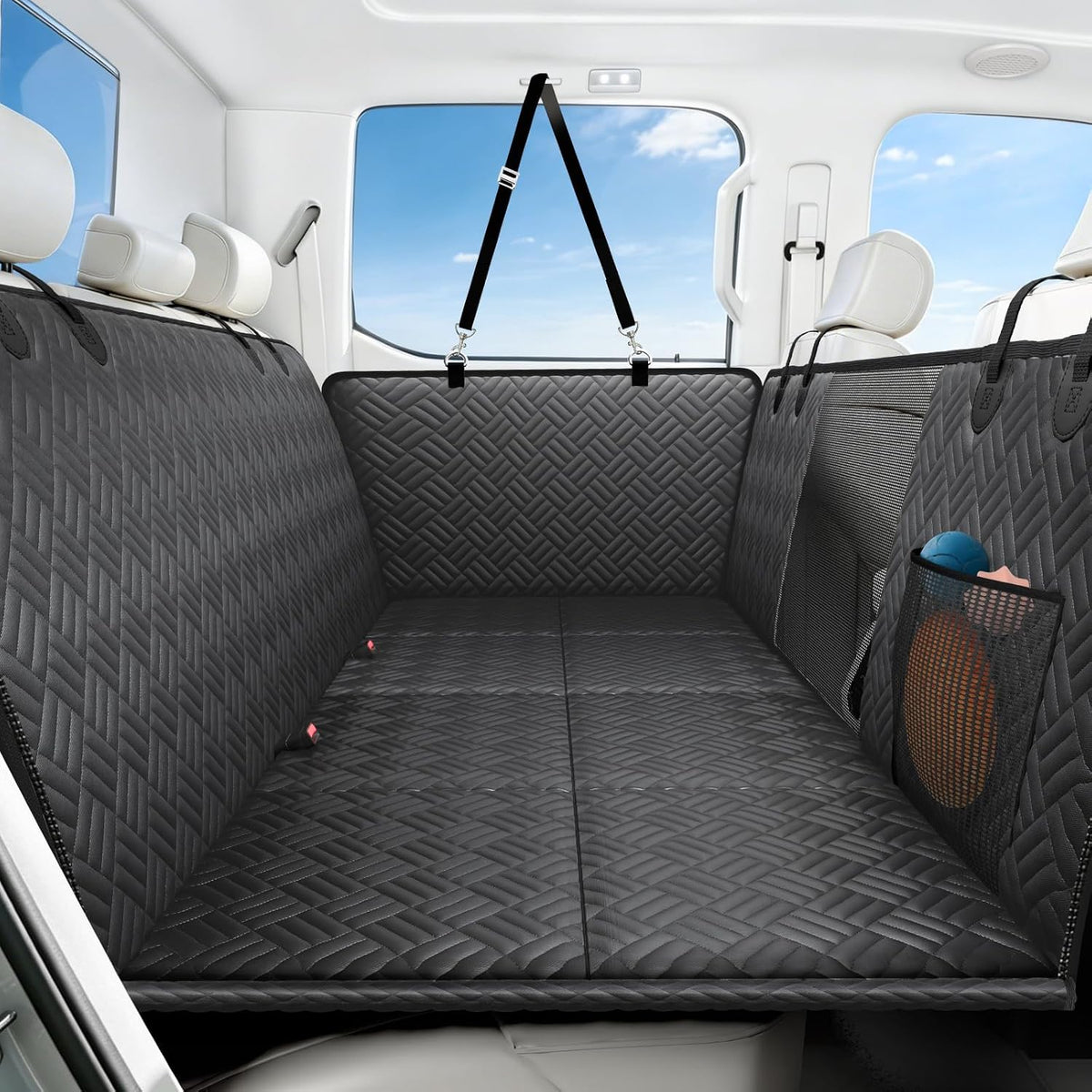 PROZAR Dog Car Seat Cover for Back Seat, Hard Bottom Back Seat Extender, Back Seat Pet Cover for Dogs - Supports 400lbs, Waterproof Heavy Duty Scratch Dog Hammock for Compact Cars/SUVs, 51in