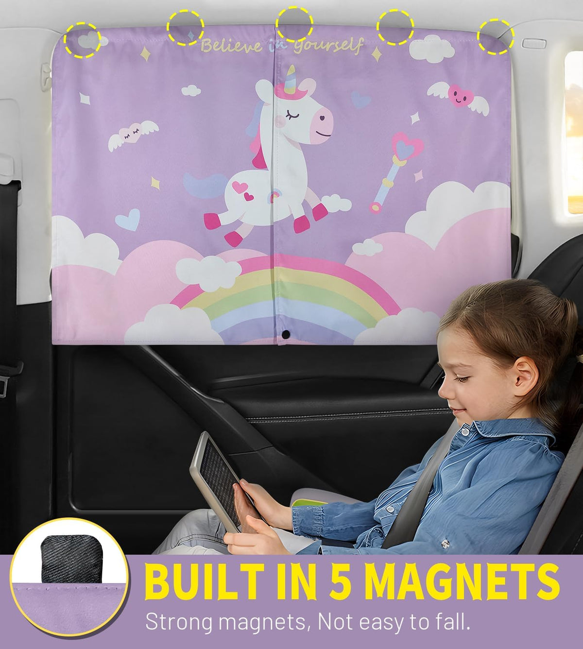 Car Window Shades, 2 PCS Magnetic Double Layer Auto Sun Shade for Side Windows Privacy Full Covers/Half Shade Options Back Car Window Curtains for Baby Protection