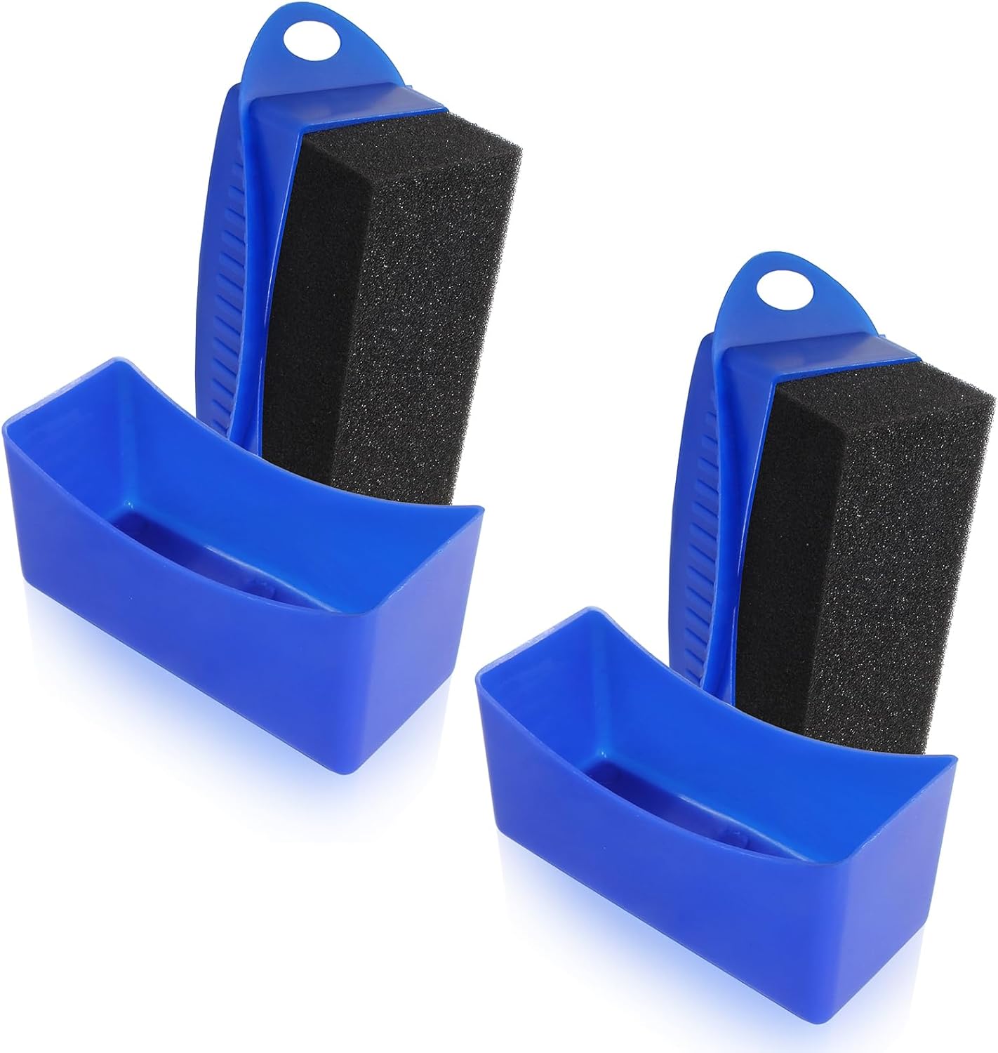 2Pcs Tire Dressing Applicators,Tire Shine Applicator Pads,Reusable Tire Dressing Sponge Pad Car Tire Applicator Pads with Lid for Car Glass, Painted Steel & Porcelain (Blue, Curved