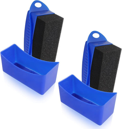2Pcs Tire Dressing Applicators,Tire Shine Applicator Pads,Reusable Tire Dressing Sponge Pad Car Tire Applicator Pads with Lid for Car Glass, Painted Steel & Porcelain (Blue, Curved
