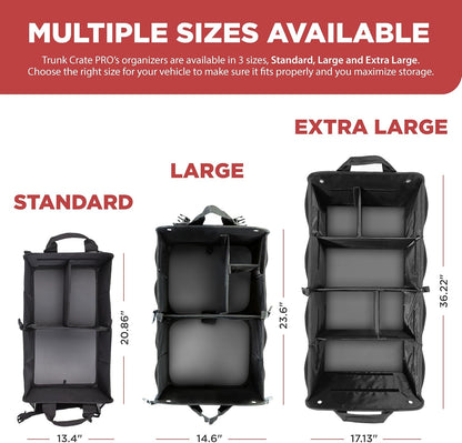 TRUNKCRATEPRO Trunk Organizer For Car, Suv, Truck | Premium Adjustable Multi Compartments Collapsible Car Trunk Organizer With Securing Straps & Non-Slip Bottom (Large Size, Black)