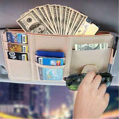 Car Visor Organizer, Auto Interior Accessories, Car Truck SUV Storage Pouch Holder, with Multi-Pocket Net Zipper (Black)