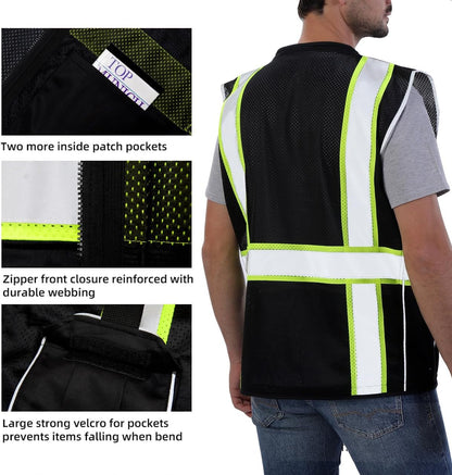 Dib Safety Reflective Mesh Vest ANSI Class 3, High Visibility with Pockets and Zipper, Made with 3M Reflective Tape, Yellow XL
