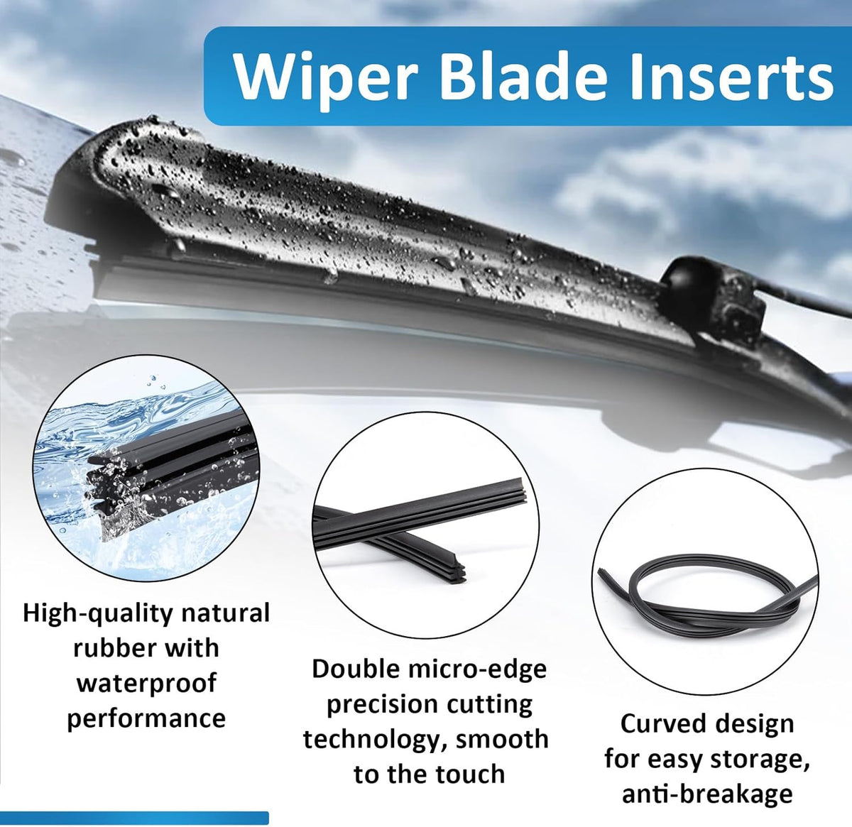 BFXM 4Pcs Wiper Blade Refill, 28 inch DIY Adjustable Universal Replacement Wiper Blade Refill Replacement for Front and Rear Windshield Wiper Baldes Rubber Strip for Car, Truck, SUV