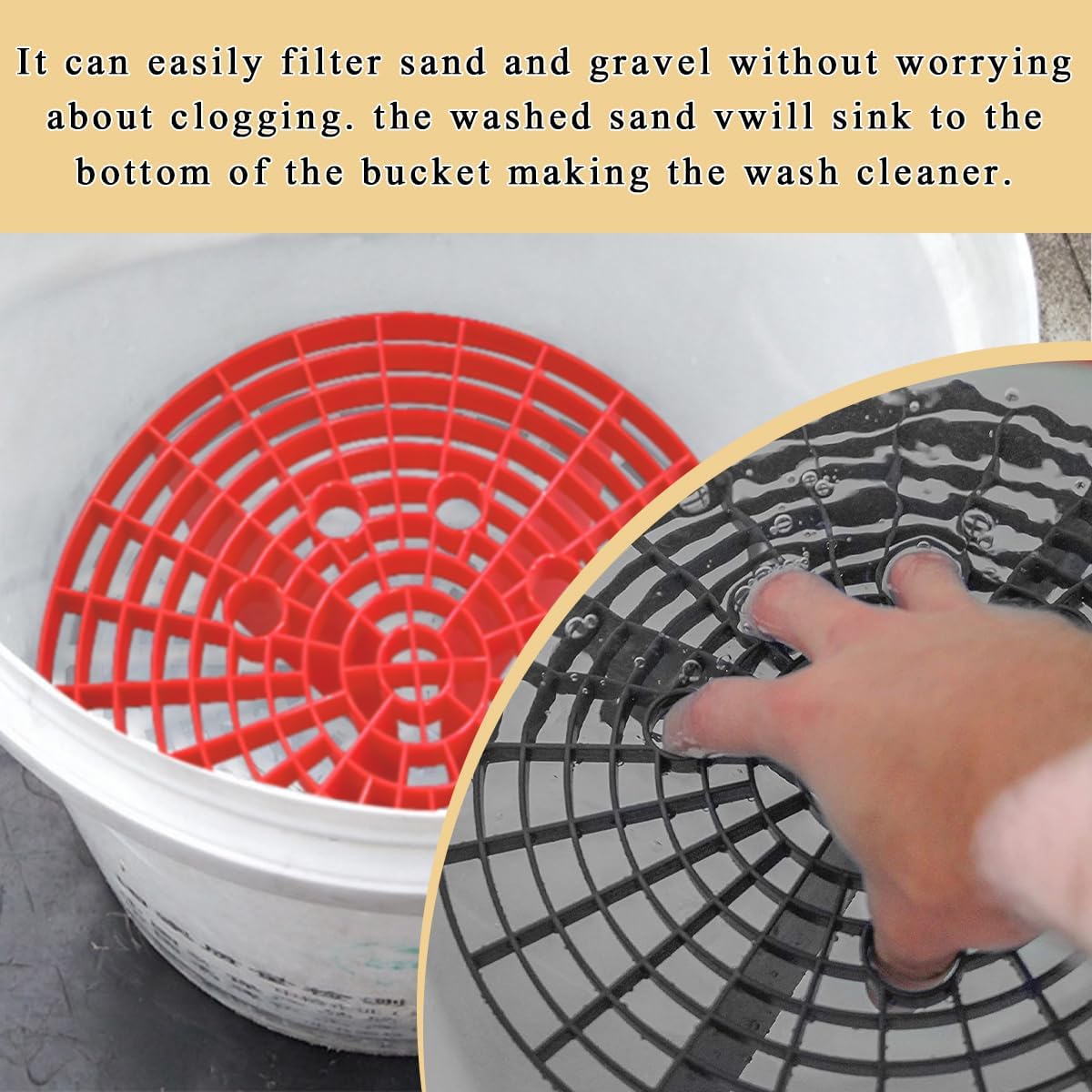 2 PCS Car Wash Bucket Insert, Plastic Wash Bucket Insert Removes Dirt Debris for Car Detailing Cleaning, Auto Detail Grit Trap Fits 12 Inch Diameter or 3-5 Gallon Bucket (Black+Red)