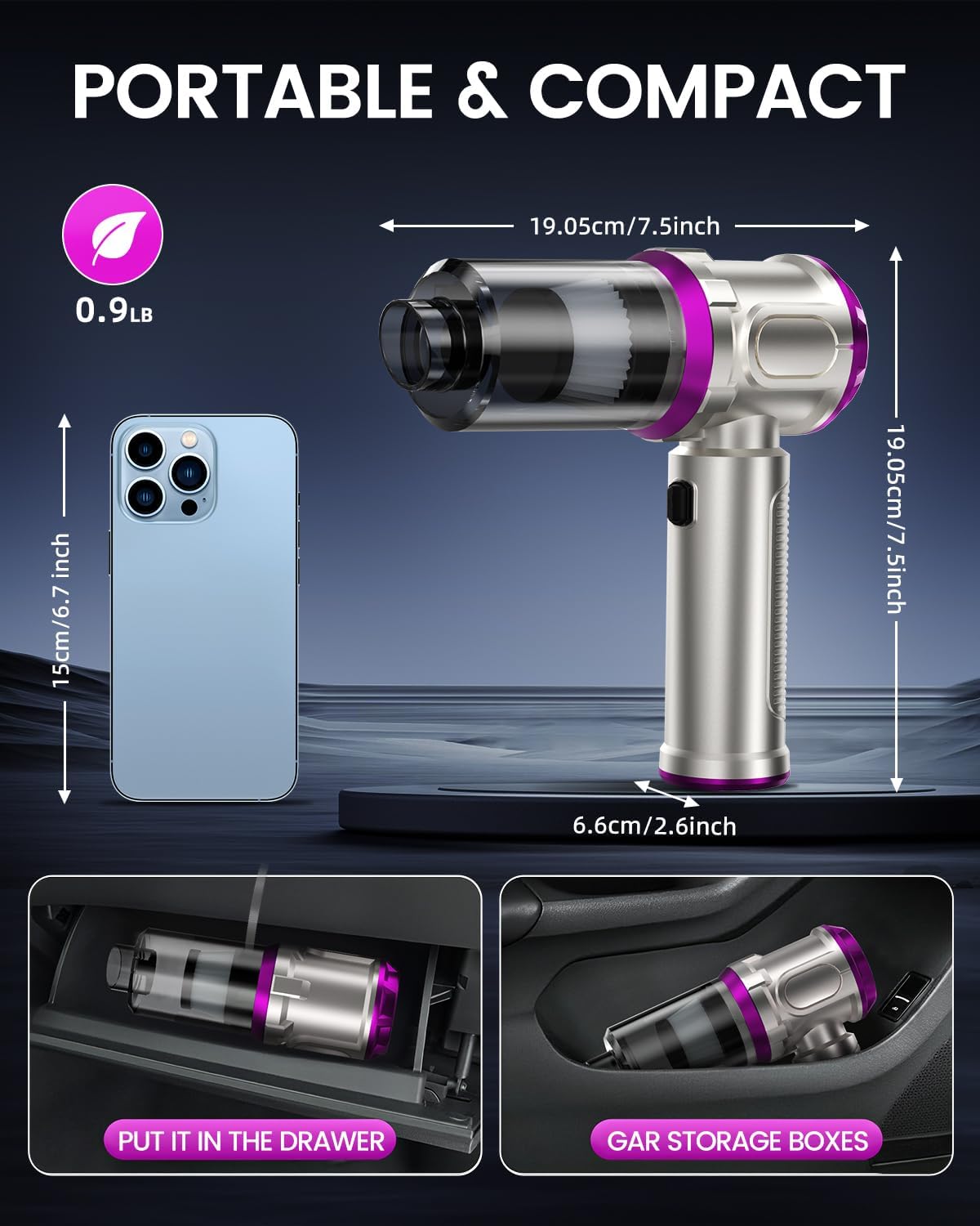 Portable Car Vacuum Cleaner 15000pa - 4 in 1 Vacuum Cleaner&Air Duster, Rechargeable Handheld Vacuum with Multi-Nozzles for Car, Home, Pet,an Ideal Gift for Both Men and Women(Pink)