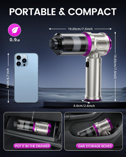 Portable Car Vacuum Cleaner 15000pa - 4 in 1 Vacuum Cleaner&Air Duster, Rechargeable Handheld Vacuum with Multi-Nozzles for Car, Home, Pet,an Ideal Gift for Both Men and Women(Pink)