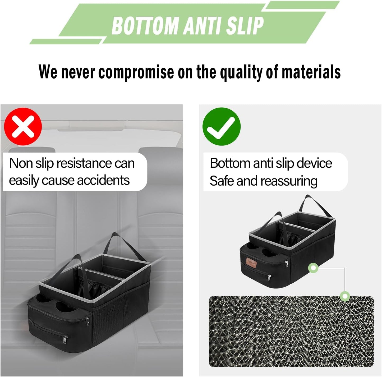 FUNNy elf Car Backseat Organizer for Cars, Collapsible Front Seat Organizer with 4 Cup Holders, Storage Pockets & Dividers, Passenger Seat Organizer for SUV, Truck, Sedan