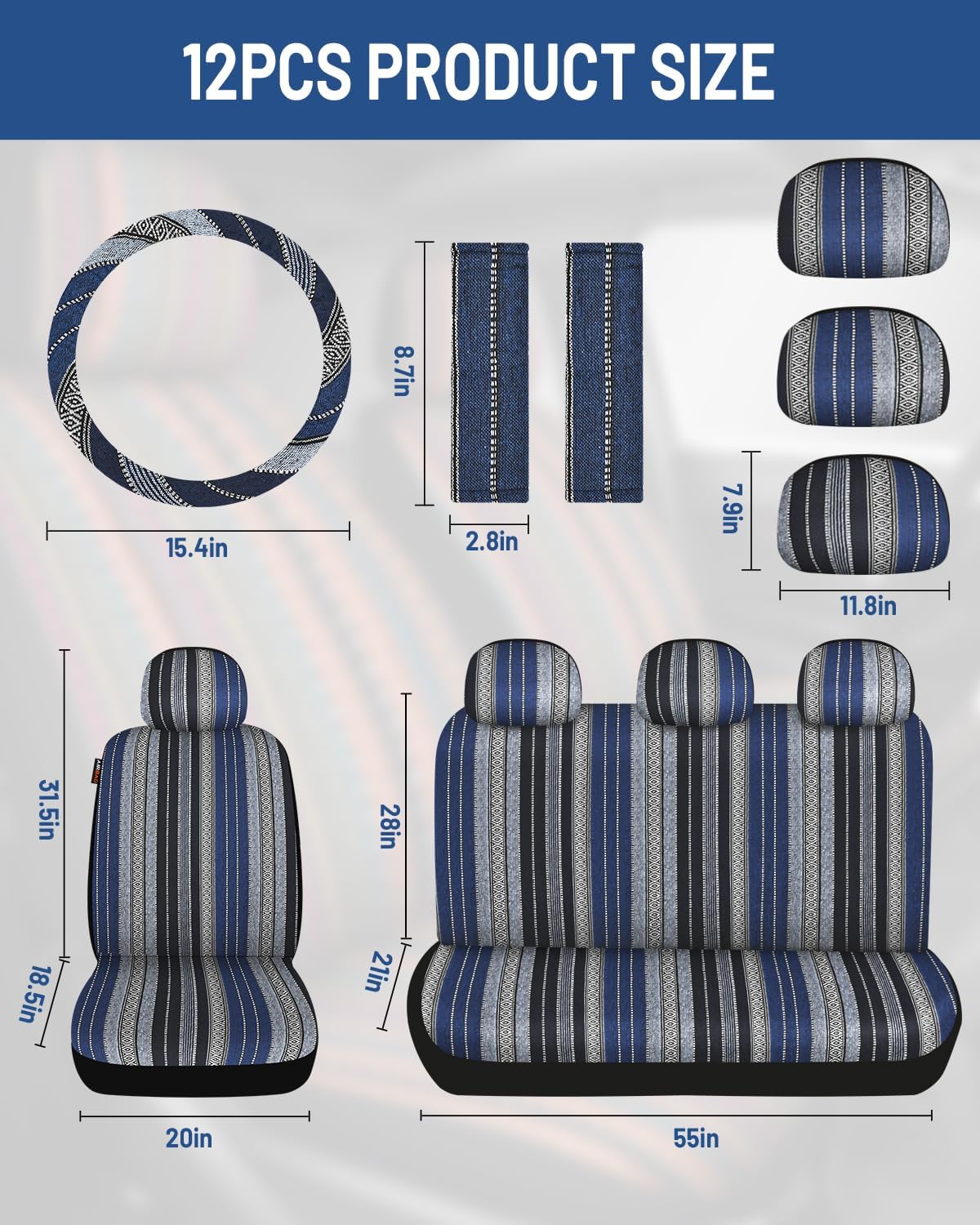 Baja Saddle Blanket Car Seat Covers Front Set, Washable Breathable Striped Woven Cloth Seat Covers for Cars, SUV, Truck, Airbag Compatible(Orange)