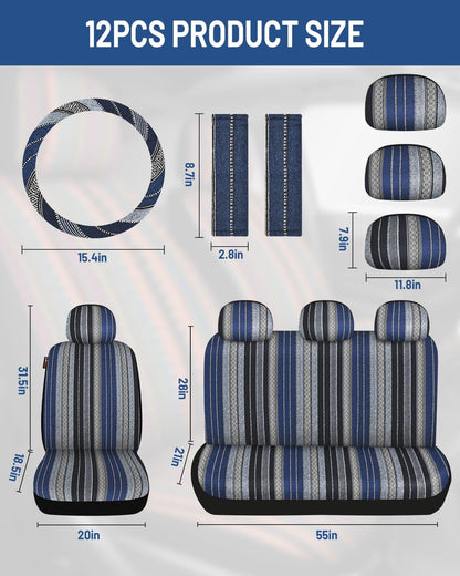 Baja Saddle Blanket Car Seat Covers Front Set, Washable Breathable Striped Woven Cloth Seat Covers for Cars, SUV, Truck, Airbag Compatible(Orange)