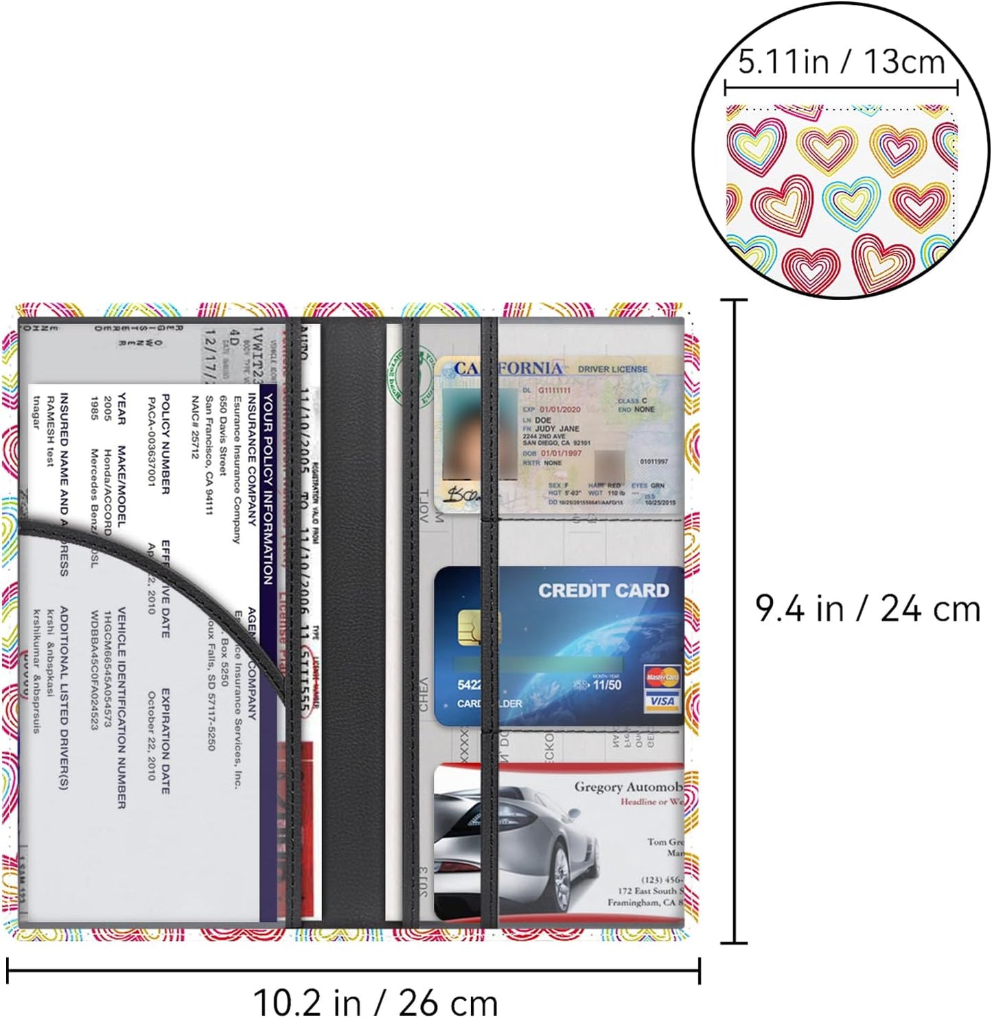 Car Registration and Insurance Holder, Premium Pu Leather Vehicle Glove Box Organizer - for Driver License, Cards & Essential Documents (L-Orange)