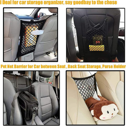 DYKESON Dog Car Net Barrier Pet Barrier with Car Mesh Organizer for Dog & Child, Safety Divider with Upgraded Storage Pouch, Easy Install for Cars & SUVs