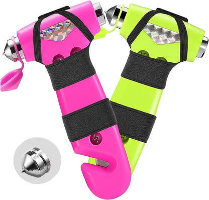2 Pack Car Safety Hammer, 3-in-1 Emergency Escape Tool Window Breaker and Seat Belt Cutter with Light Reflective Tape for Family Safety Emergency Car Escape Tool