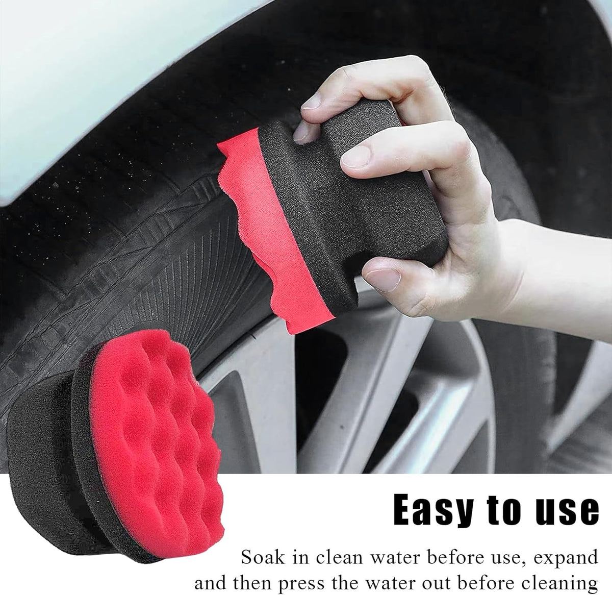 KVAEY 2 PCS Tire Dressing Applicator Pads, Reusable Hex Grip Tire Shine Applicator Polishing Sponge Pads, Wheel Tire Shine Detailing Foam for Most Vehicles, Car Accessories (Black, 3.15")