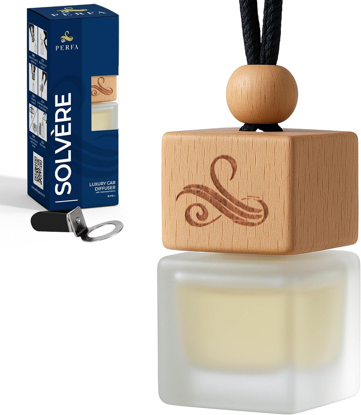 Solvère Car Air Freshener for Men | Perfume Style Freshener with Solvère Fragrance | Strong Freshener with Odour Eliminating Technology with Vent Clip | Car Air Freshener by Perfa