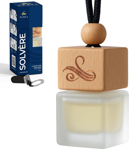 Solvère Car Air Freshener for Men | Perfume Style Freshener with Solvère Fragrance | Strong Freshener with Odour Eliminating Technology with Vent Clip | Car Air Freshener by Perfa