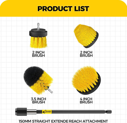 Holikme 5Pack Drill Brush Attachment Set-Car Interior Detailing Kit，Power Scrubber Brush Extended Long Attachment for Bathroom, Car，Shower，Carpet,Boat,Kitchen，Floor and Tile，White