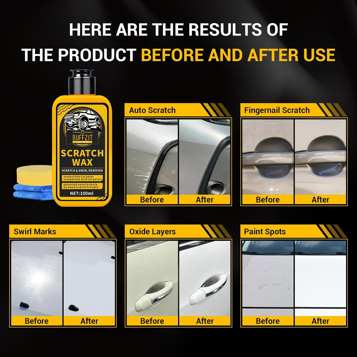 Car Scratch Remover for Vehicles, Scratch Repair Wax, Rubbing & Polishing Compound, Easily Removes Surface Scratches, Effectively Reduces Swirl Marks for Cars and Other Vehicles, 3.4oz/100ml
