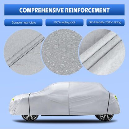 6 Layers Car Cover Waterproof All Weather for Automobiles, Size A3 with Zipper Cotton Fit for Toyota Camry, Honda Accord, Ford Mustang, Chevy Camaro/Malibu,Kia Optima/K5 (187-198 inch)