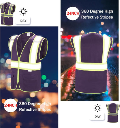 High Visibility Reflective Safety Vest with Zipper and Pockets Orange,M