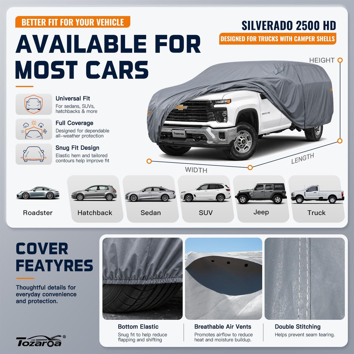 SUV Cover Waterproof All-Weather,Outdoor Full Exterior Automobiles SUV(Length 182-190 inch) with Windshield Sun Shade Universal Fit Toyota RAV4,CRV,Model Y,Q5,Size S2 (See SizeChart)