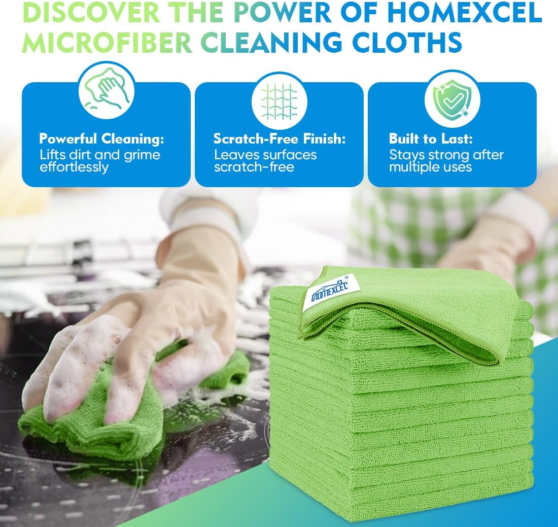 HOMEXCEL Microfiber Cleaning Cloth 12 Pack, 12.5 x 12.5 inch Microfiber Towels for Cars, Ultra Absorbent Washing Cloth, Lint Free Streak Free Cleaning Rags for Car, Kitchen, and Window (Grey)