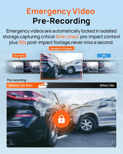 70mai 4K Dash Cam Front and Rear, Built in Wi-Fi 6 & GPS Car Camera, Super Night Vision, ADAS, 3'' IPS Screen, 24H Parking Mode, Time-Lapse, Loop Recording, with 128GB Card (A800SE)