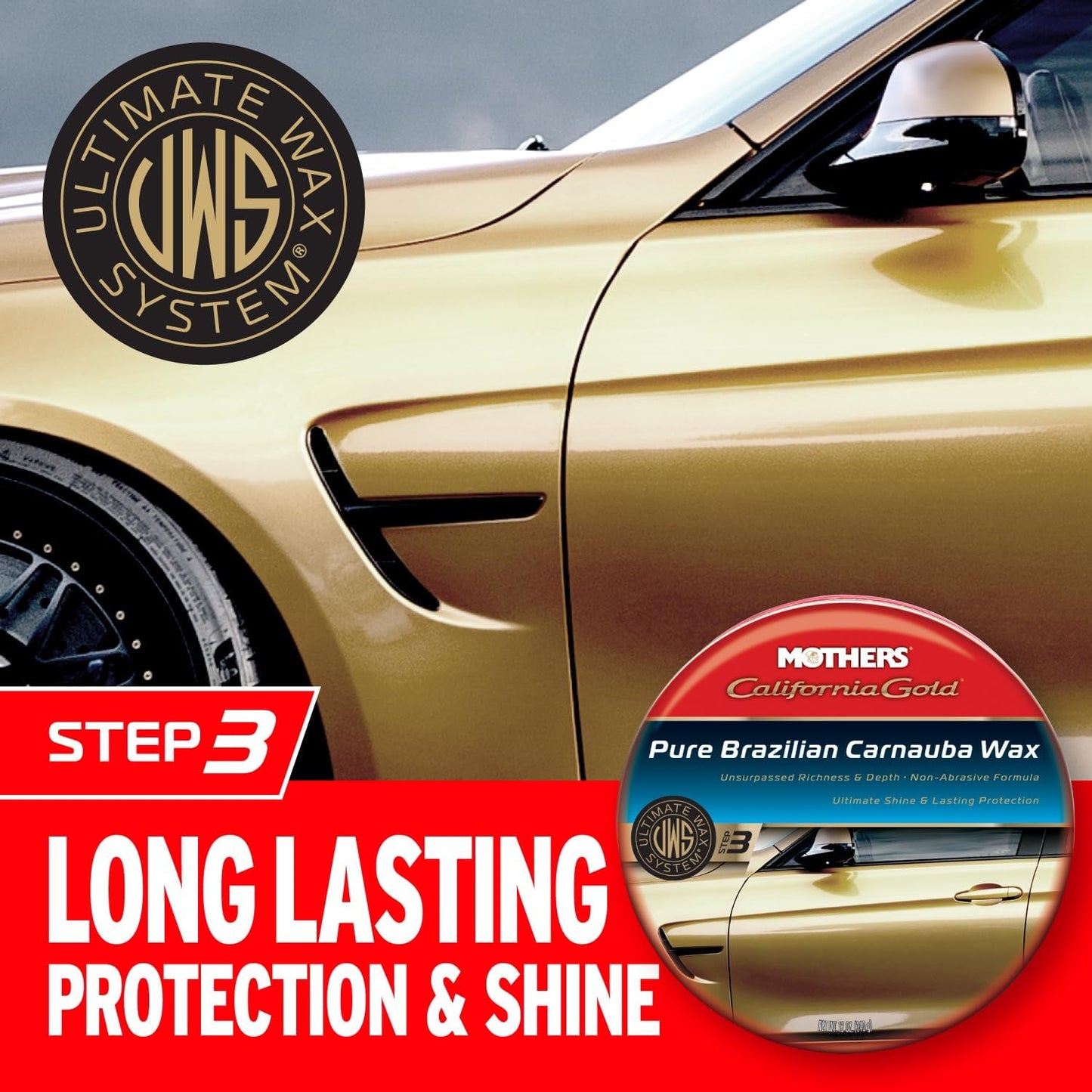 Mothers California Gold Pure Brazilian Carnauba Wax, 12 oz. Paste — Ultimate Wax System Step 3, Delivers Deep Shine & Long-Lasting Protection, Enhances Richness & Depth for All Paints (05550)