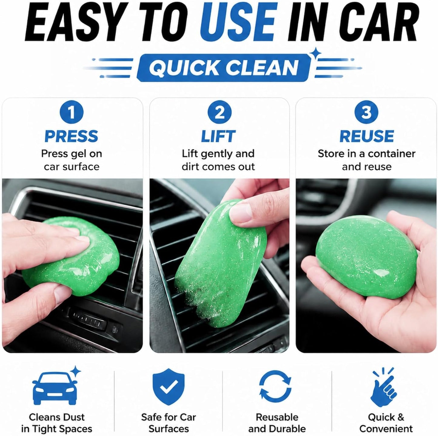 Car Cleaning Gel,Reusable Car Cleaning Putty for Interior Detailing, Car Cleaning Supplies, Auto Detailing Tools, Car Slime for Dust Removal, Car Accessories Interior, Car Cleaning Kit(10092-2)