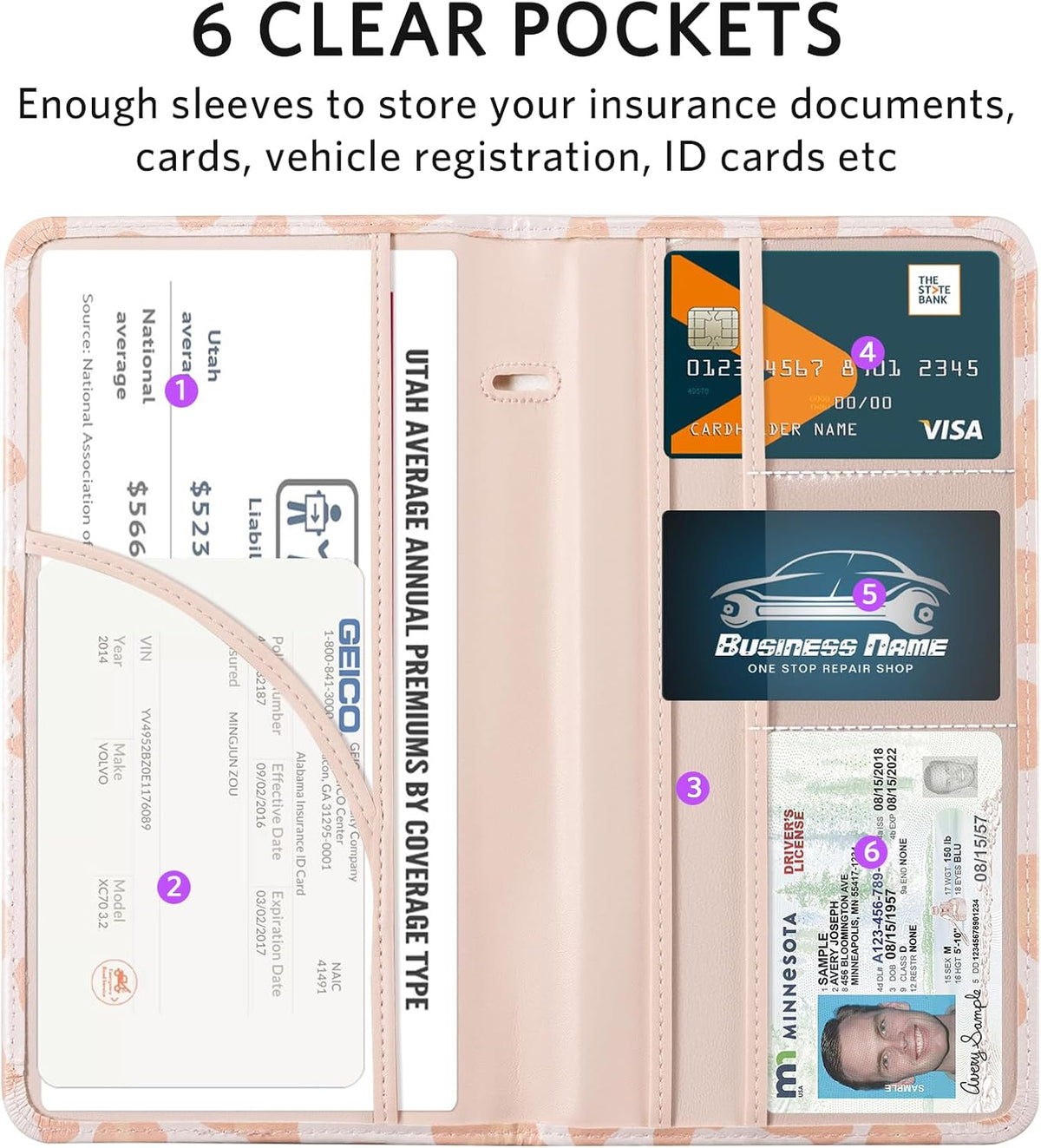 CoBak Car Registration and Insurance Holder - Vehicle Glove Box Car Organizer,Auto Truck Comparment Accessories Case with Magnetic Closure for Driver License,Cards - Colors B