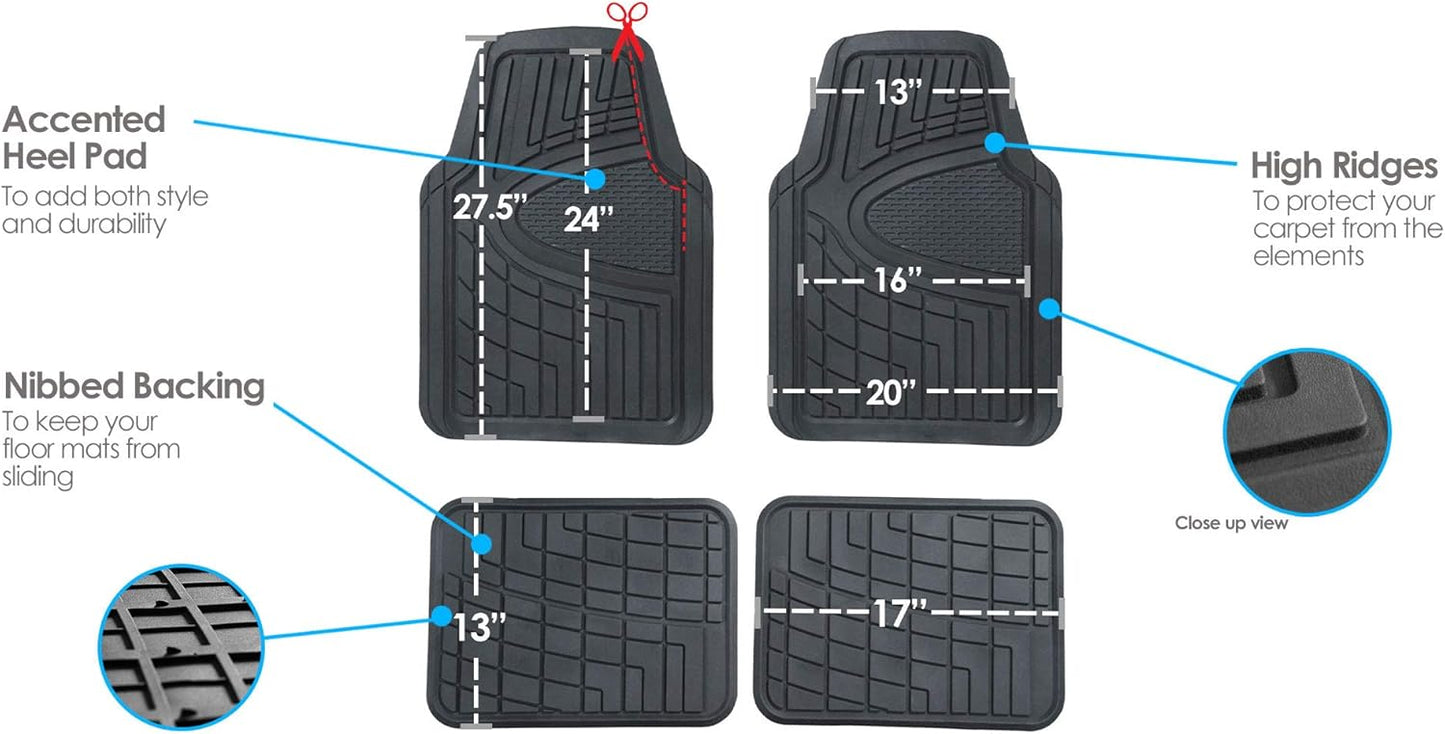 FH Group Automotive Floor Mats - Heavy-Duty Rubber Floor Mats for Cars, Universal Fit Full Set, Climaproof & Trimmable Floor Mats for Most Sedan, SUV, Truck, Black