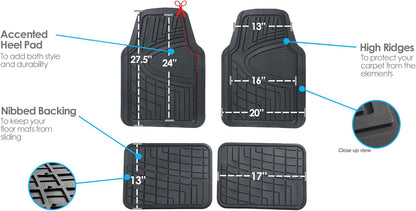 FH Group Automotive Floor Mats - Heavy-Duty Rubber Floor Mats for Cars, Universal Fit Full Set, Climaproof & Trimmable Floor Mats for Most Sedan, SUV, Truck, Black