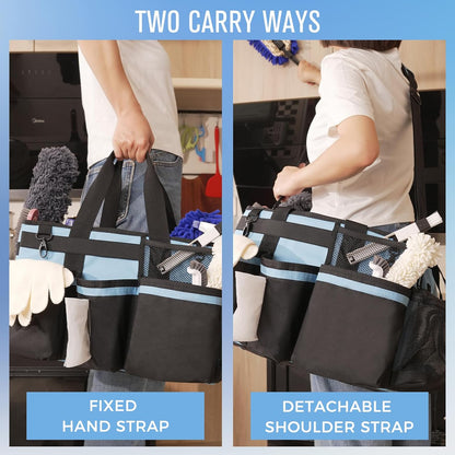 SCAVATA Wearable Cleaning Caddy Organizer with Handle & Shoulder Straps for Housekeepers, Under Sink & Car Cleaning Tool Organizer Bag with 4 Foldable Dividers (Green)