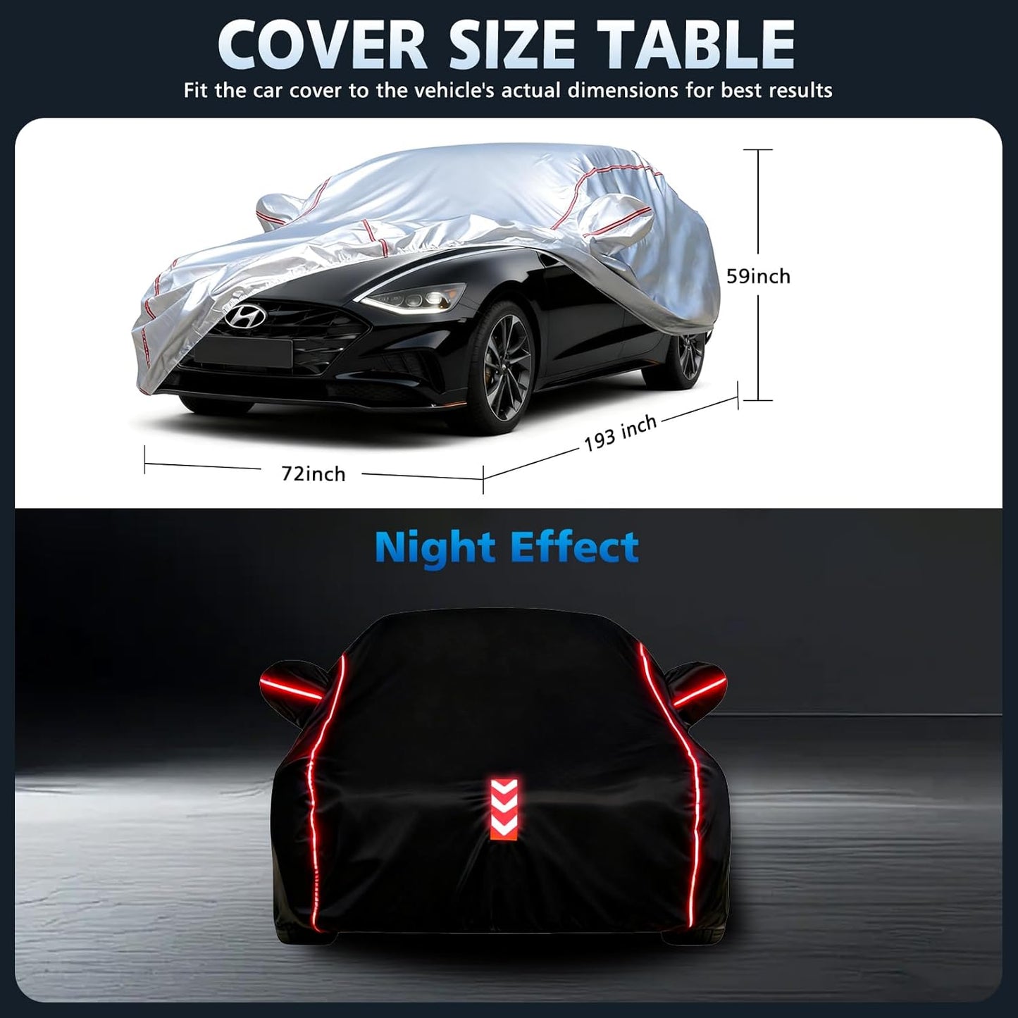 Car Cover for Sedan, Waterproof All Weather Heavy Duty, 360° Underbody Wrap Windproof Design, Quick Install Outdoor Vehicle Cover, Fits 186-193 in