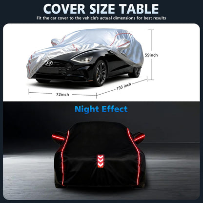 Car Cover for Sedan, Waterproof All Weather Heavy Duty, 360° Underbody Wrap Windproof Design, Quick Install Outdoor Vehicle Cover, Fits 186-193 in