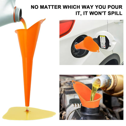 3-Pack Long-Neck Oil Funnels, 11" Multi-Purpose Funnels for Automotive & Motorcycle Use – Reusable Funnel for Oil, Gas & Transmission Fluid (Orange&Blue&Black)