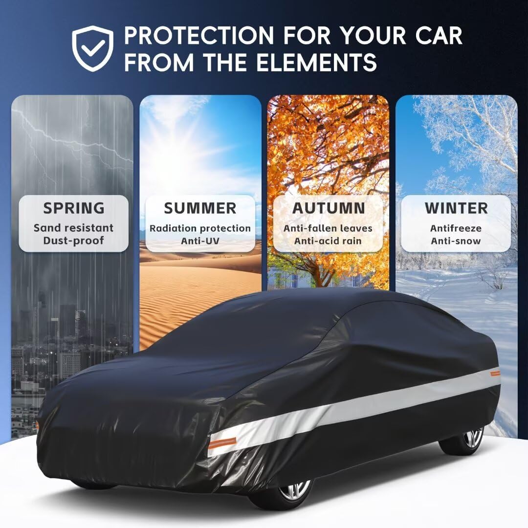 10 Layers Car Cover Custom Fit for Mercedes Benz C Class C250 C300 C43 C63 (1993-2026), Waterproof All Weather for Automobiles, Outdoor Full Cover Sun Dust Rain Protection with Cotton. Black - Colors A