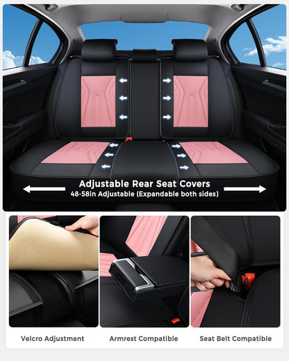 Huidasource Coffee Seat Covers Full Set, Universal Fit for Most Cars Trucks SUV, Full Coverage Leather Seat Cover, Airbag, Cupholder Compatible, Velcro Adjustable, Heaating/Cooling Function Retain