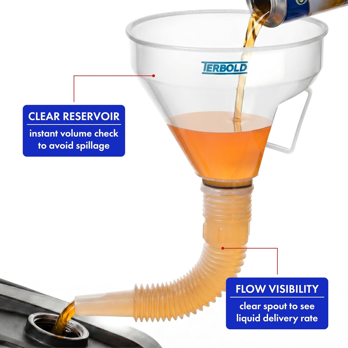 Automotive Flex Funnel with Hose | Wide Mouth Flexible Oil Funnel for Automotive Use - Gas, Transmission Fluid, Car Fuel, Oil Change (Blue)