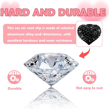 4PCS Heart-Shaped Car Vent Clips with Rhinestone,Bling Air Vent Clips Car Decorations,Premium Shiny Car Clips for Vents CCar Accessories Interior for Cars,Trucks,SUVs (Pink)