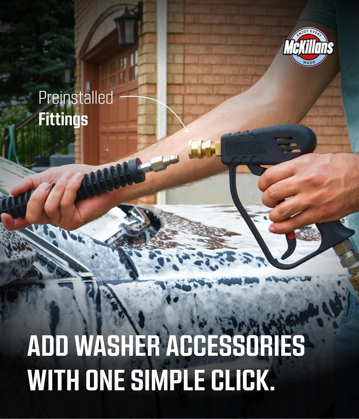 McKillans Pressure Washer Gun with Swivel & Foam Cannon Wide Mouth & M22-14mm Adapter - Adjustable Thick Foam - Power Washer Gun - 3/8" Male Plug & 1/4” Quick Connector Coupler
