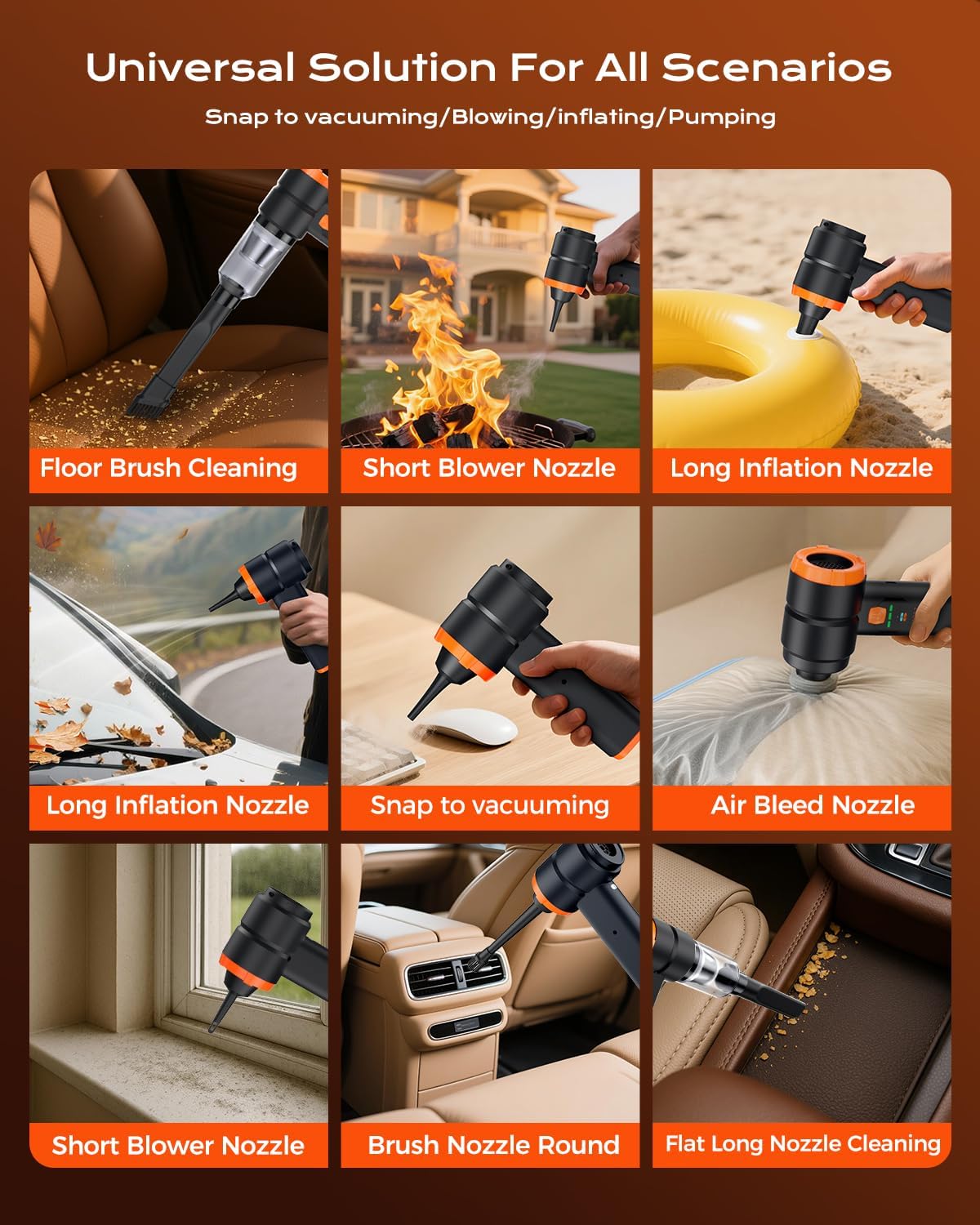 Portable Cordless Car Vacuum, 4-in-1 Handheld Cordless Vacuum with 30,000Pa Suction, 130,000 RPM, 6,800mAh Battery, 10 Nozzles, Rubber Paint Material for Car, Home,Birthday Gifts for Men Dad Husband