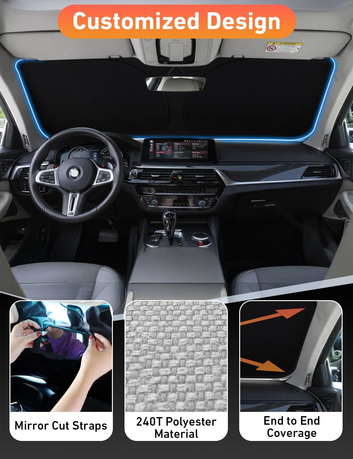 EcoNour Car Windshield Sun Shade | 2025 Upgraded Innovative No-Light-Pass Technology for Maximum Coverage | Foldable Sun Shade Keeps Your Vehicle Cool | Must-Have Car Accessories | Small (59" x 29") - Colors H