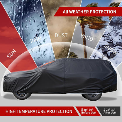 Car Cover Waterproof All Weather,6 Layers Car Covers for Automobiles, Full Exterior Cover with Zipper, Outdoor Car Cover Sun UV Rain Snow Wind Protection, Fit for 185"(185*70*59 inch)Sedan
