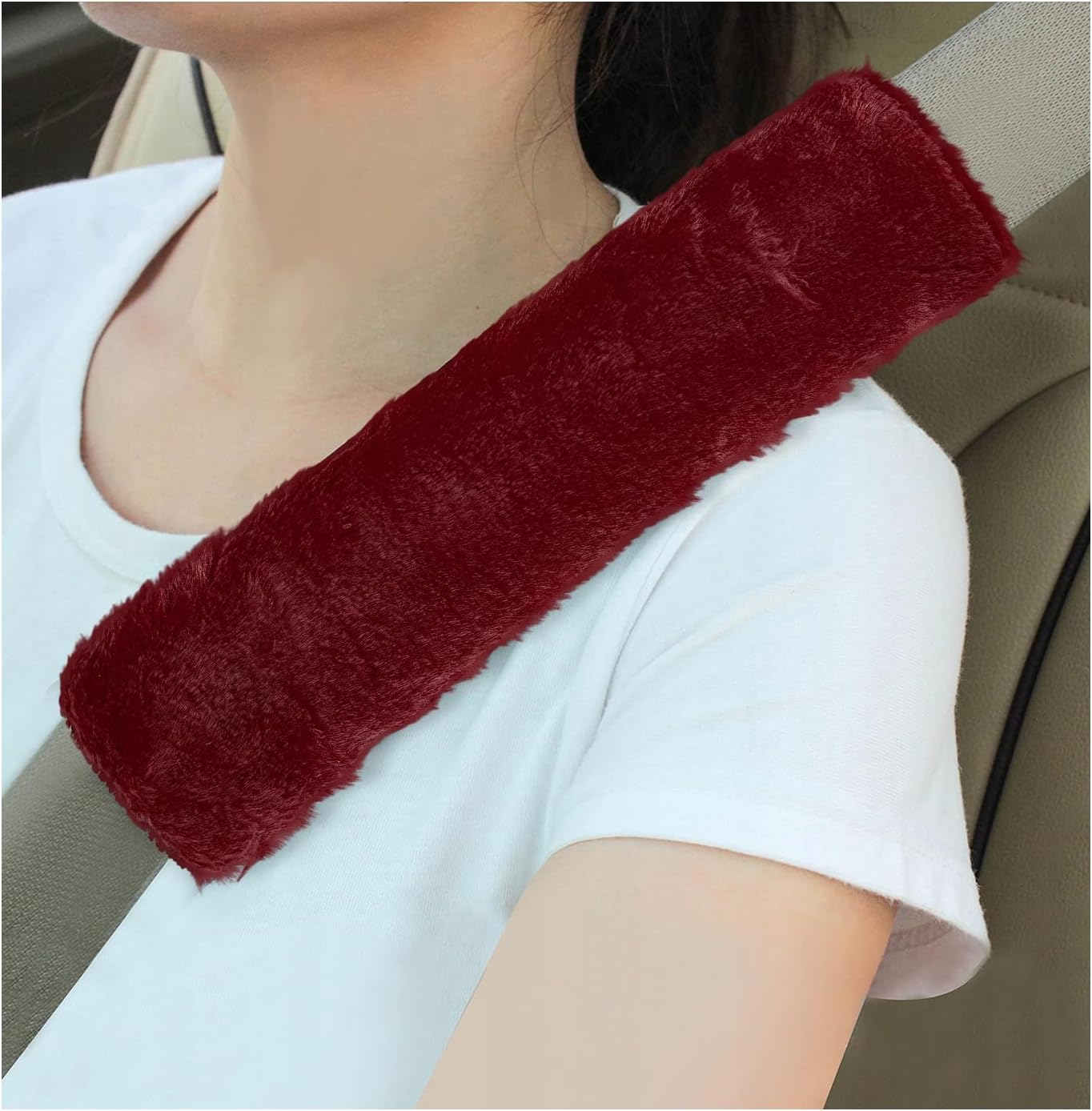 Sun Walker 2PCS Seat Belt Shoulder Pads, Fluffy Soft Plush Auto Seat Belt Pads for Protecting Your Neck & Shoulder, Comfortable Seatbelt Cover Warm Protective Cushion for Most Cars (Purple)